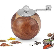 Manual Pepper Mill, Wooden Salt Grinder Round Spice Grinder Brown Spice Grinder with Stainless Steel Rotor for Kitchen Cooking