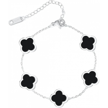 (schwarz) Vierblättriges Kleeblatt Schmuck, Titan Stahl Armband