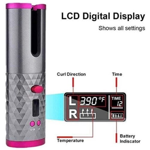 Cordless Automatic Curling Iron, Adjustable Temperature, LCD Display LIA20386 2