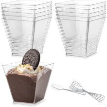 50 reusable plastic dessert cups, sustainable dessert cups with spoons, transparent dessert cups, plastic dessert bowls