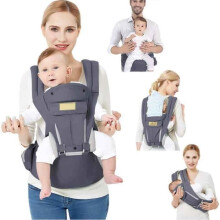 Ergonomic baby carrier with hip pad/Lightweight and breathable made of pure cotton/Multiple positions: back, adjustable/Dark gray