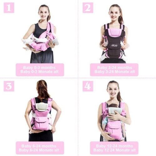 Ergonomic baby carrier – Pink – 4 adjustable positions – For babies from 0-2 years 1