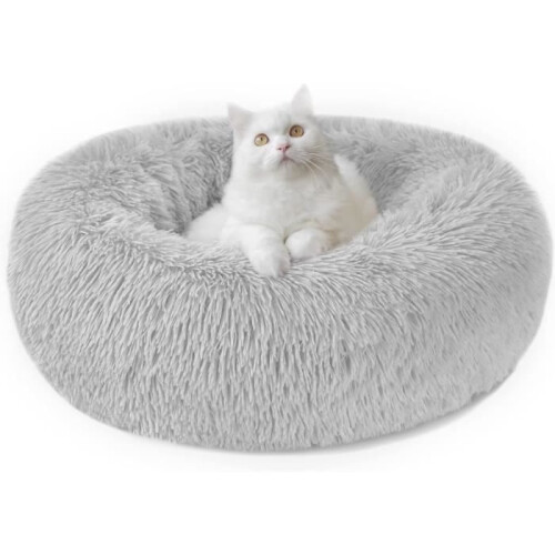Round Soft Cat Bed - Calming & Stress Relieving Plush Mat, Comfortable Washable Donut Shaped Cat Bed - 40cm