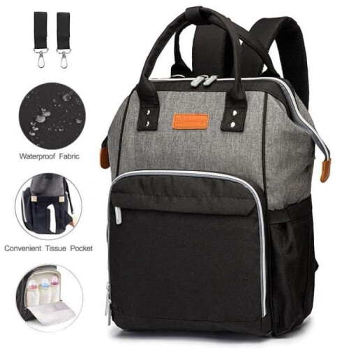 JASENX Waterproof Diaper Bag Backpack – Large Capacity – Gray and Gray 1