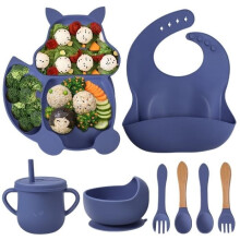 BPA-free silicone baby meal set, baby plate set, children's tableware set, blue