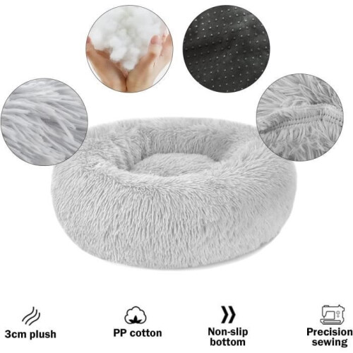 Round Soft Cat Bed - Calming & Stress Relieving Plush Mat, Comfortable Washable Donut Shaped Cat Bed - 40cm 1