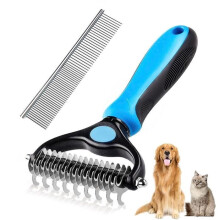 Dog and cat brush, long-haired dog brush, dog rake, 17+9 double-sided teeth, removes tangles