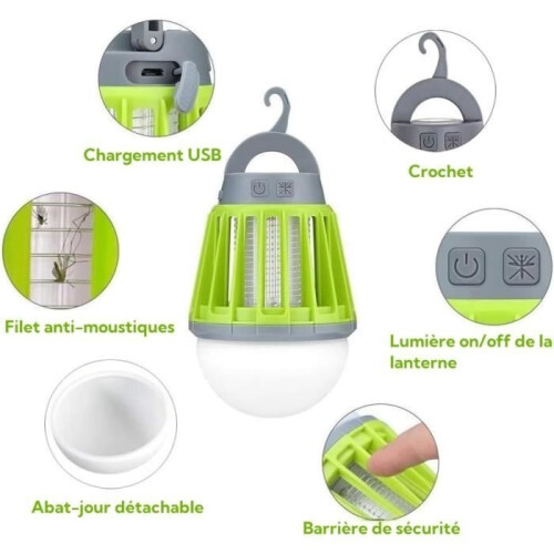 Camping mosquito lamp, IPX6 waterproof, 2-in-1, with 2000 mAh battery, 3 brightness settings 2