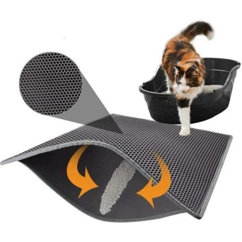 Cat Litter Mat - Non-Toxic - 45 x 60 cm - Waterproof - Honeycomb Pattern - Gray