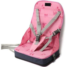 Portable Folding Booster Seat + 5-Point Harness - Travel High Chair - Baby Toddler - Pink