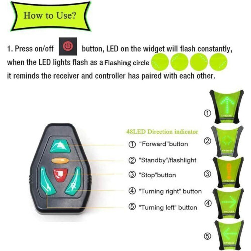 Green reflective LED cycling vest for unisex, rechargeable via USB 2