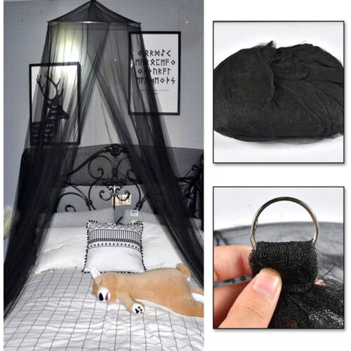 Black dome mosquito net for double bed, foldable, mildew resistant, ideal for camping, home and garden 2