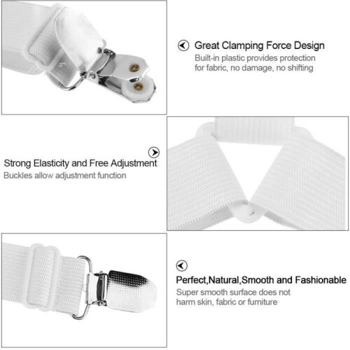 QILU Adjustable Bed Sheet Closures – Elastic Y-Shaped Ties – White – 4-Pack – 40cm to 90cm 2