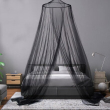 Black dome mosquito net for double bed, foldable, mildew resistant, ideal for camping, home and garden