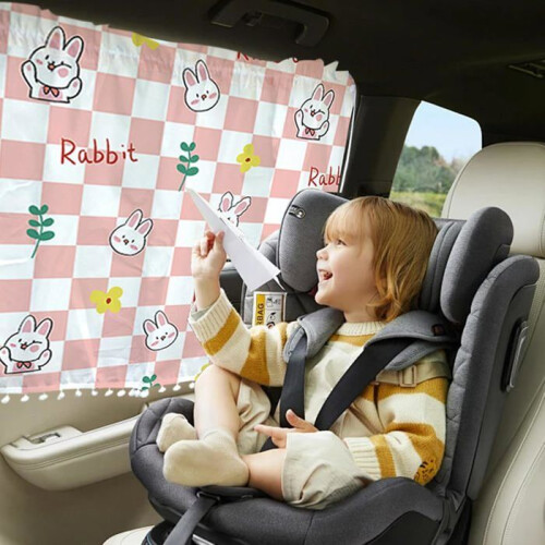 2-pack sunshade for baby car, sunshade with suction cup, UV protection, cute rabbit pattern 2