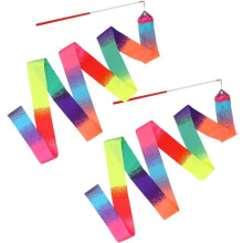 2-pack dance ribbons, 2 m long with stick, rainbow gymnastics ribbon for children, fitness bands for rhythmic gymnastics