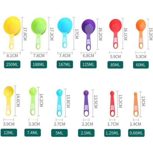 Measuring spoons, 12 pieces, plastic measuring cups, for measuring dry and liquid ingredients 1