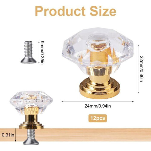 Pack of 12 crystal door knobs, crystal furniture knobs, cabinet door knobs, cabinet knobs 24 mm 1