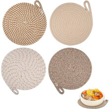 Set of 4 heat-resistant coasters for hot dishes, round coasters made of woven cotton