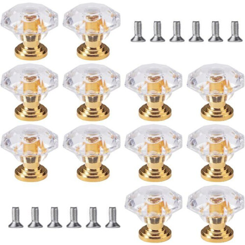 Pack of 12 crystal door knobs, crystal furniture knobs, cabinet door knobs, cabinet knobs 24 mm