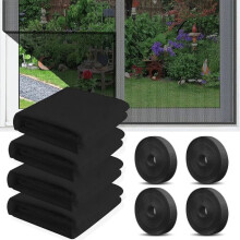 Set of 4 window screens 150 x 130 cm, with 4 rolls of self-adhesive strips, no drilling, for windows