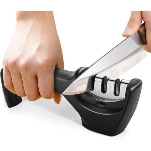 Manual knife sharpener with 3-stage ceramic sharpening stone, tungsten carbide and diamond