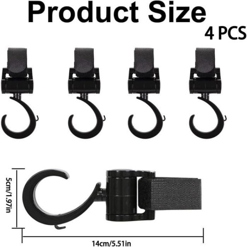 4-pack stroller hooks, handbag hooks, diaper bag hooks, universal fit (black) 1