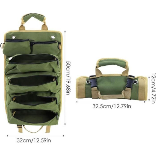 Roll up key bag, roll up tool bag, multifunctional canvas tool roll for packing organization with 5 zippered pockets 1
