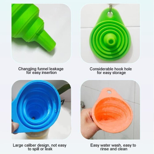 3-Pack Collapsible Silicone Funnels, 3 Sizes, Kitchen Funnel for Transferring Food Liquids 2