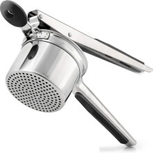 Manual potato masher made of stainless steel with 3 interchangeable sieves