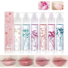 6-pack Flower Jelly Lip Gloss, Lip Oil, Long-lasting Moisturizer with Real Flowers, Shiny Makeup