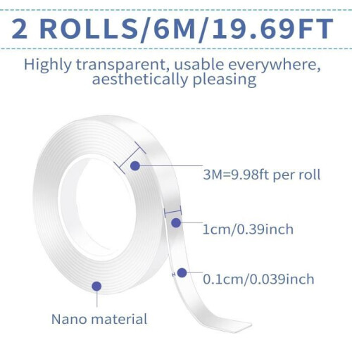 Extra strong double-sided tape, 2 pieces, transparent, versatile, traceable, removable and reusable 1