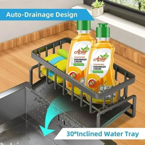 Wrought iron storage basket for sponges and soap with self-draining drawer 2
