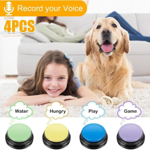 4-Pack Dog Communication Buttons, Talk Button, Portable Buzzer for Pet Training, Recordable Talk Button, Games 2