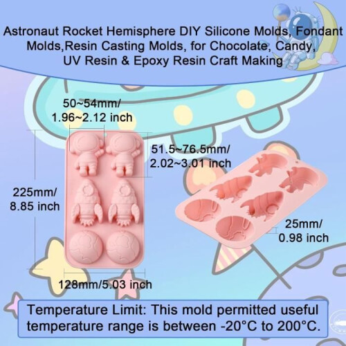 2-Pack Rocket Silicone Fondant Molds – 3 Styles for Cake, Chocolate, Candy, and Resin Decorating 1