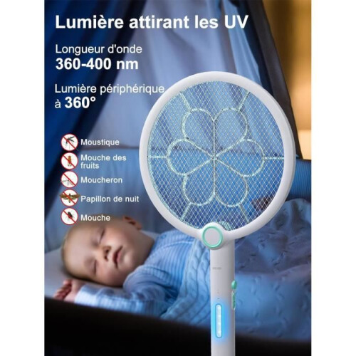 Foldable mosquito swatter, 4500V, 1500mAh, rechargeable, electric, with USB port 2