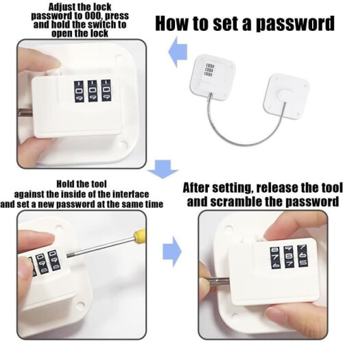 freezer locks with code setting tool, lockable refrigerator, child lock, black and white 2