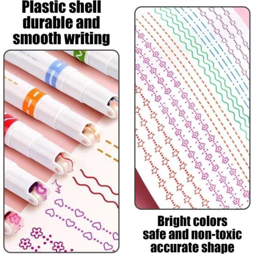 12 curved, patterned, colorful highlighters, content markers, and graffiti pens for journaling and scrapbooking 1