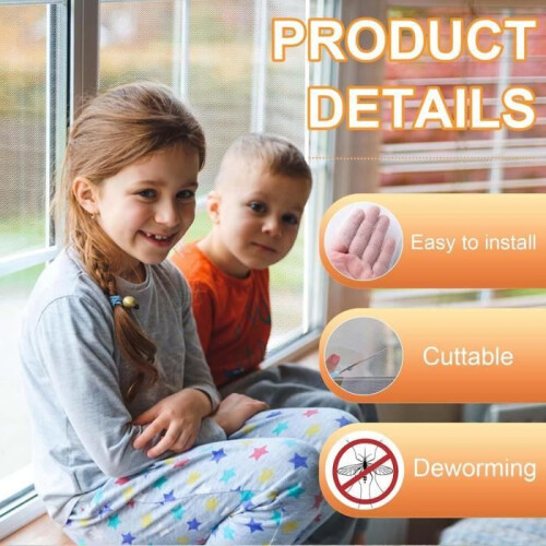 Mosquito screen for windows, 150 x 130 cm, cuttable, with 6 self-adhesive strips 2