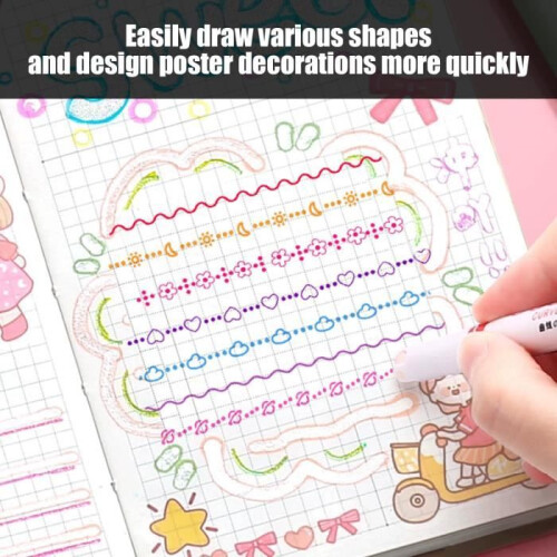 12 curved, patterned, colorful highlighters, content markers, and graffiti pens for journaling and scrapbooking 2