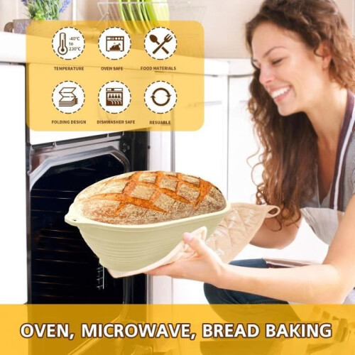 Oval, collapsible silicone bread basket with steel ring, 5-pack of proving baskets 2