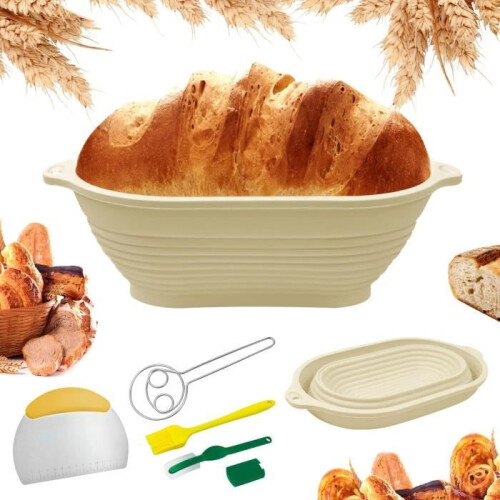 Oval, collapsible silicone bread basket with steel ring, 5-pack of proving baskets