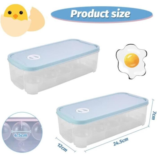2 pcs plastic egg carton, egg dispenser for refrigerator, egg storage, egg holder for refrigerator, egg storage box for 1