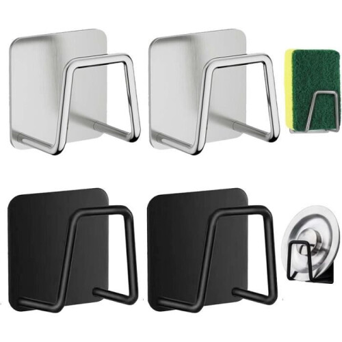 4-pack stainless steel sink sponge holder, self-adhesive sponge holder, kitchen organizer