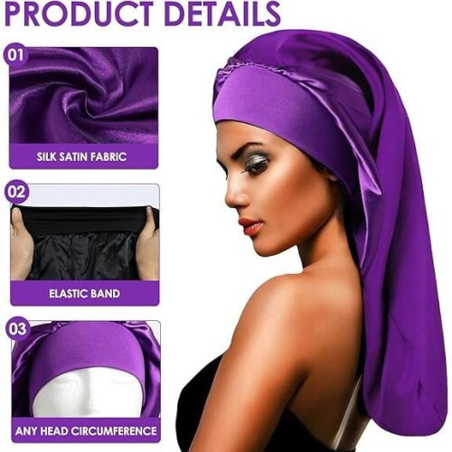 Satin hat, long satin hat for hair care, silk hat for sleeping 2