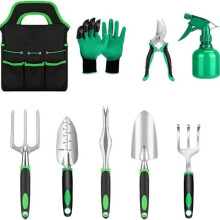 Garden Tools, 9-Piece Stainless Steel Garden Tool Set with Storage Bag, Rake, Planter and Gloves