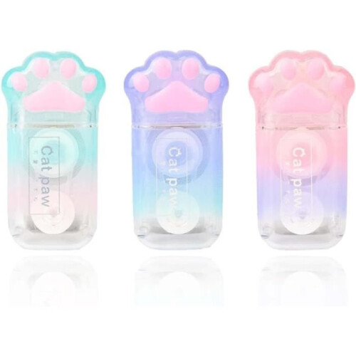 3-pack mini correction tapes, cat pattern, 5 mm x 6 m, Kawaii colorful cat claws, correction rolls