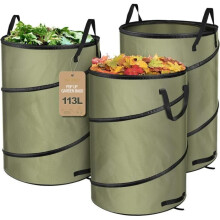 113L green waste bag, robust tear-resistant garden waste bag with 4 sturdy handles, garden waste bags