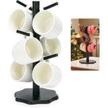Coffee cup holder with 6 hooks, cup holder tree, wooden cup holder, coffee cup tree with thick base, cup holder