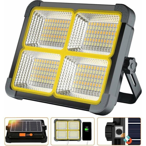 Rechargeable LED floodlight, 336 LEDs, 100W, solar panel, 4 modes, 12000mAh battery, ideal for camping, VHV
